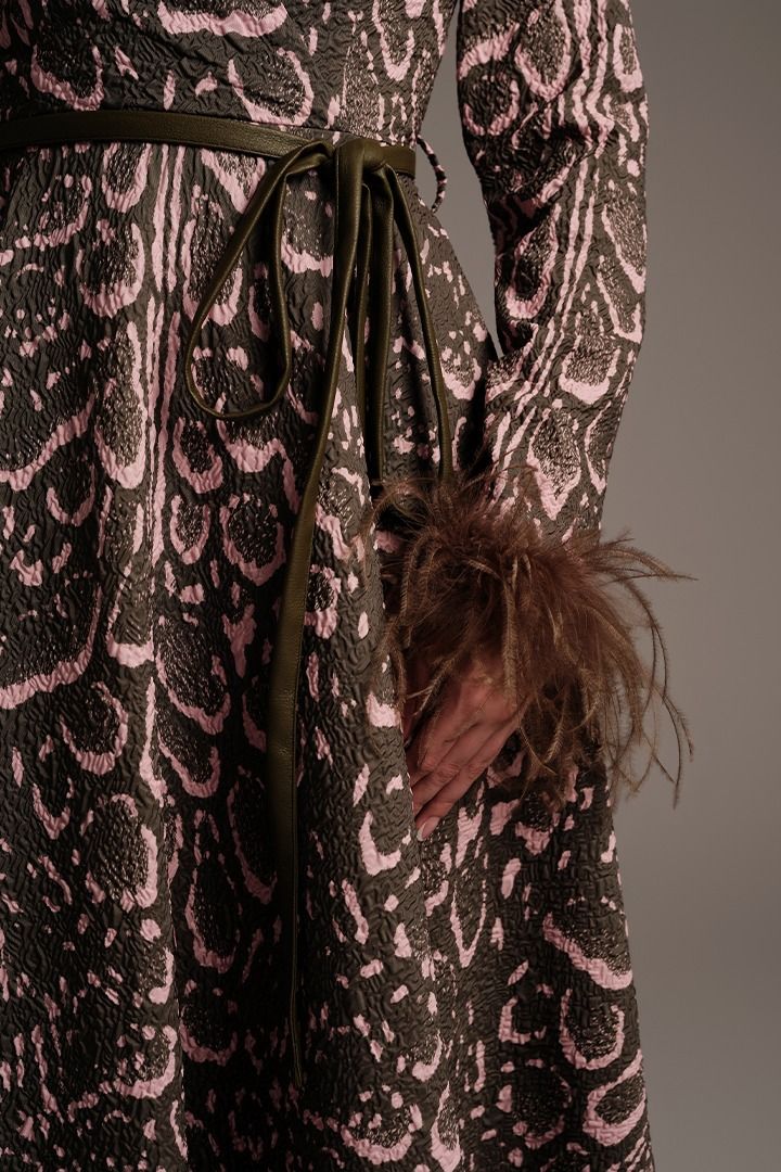 Jacquard Dress With Feather