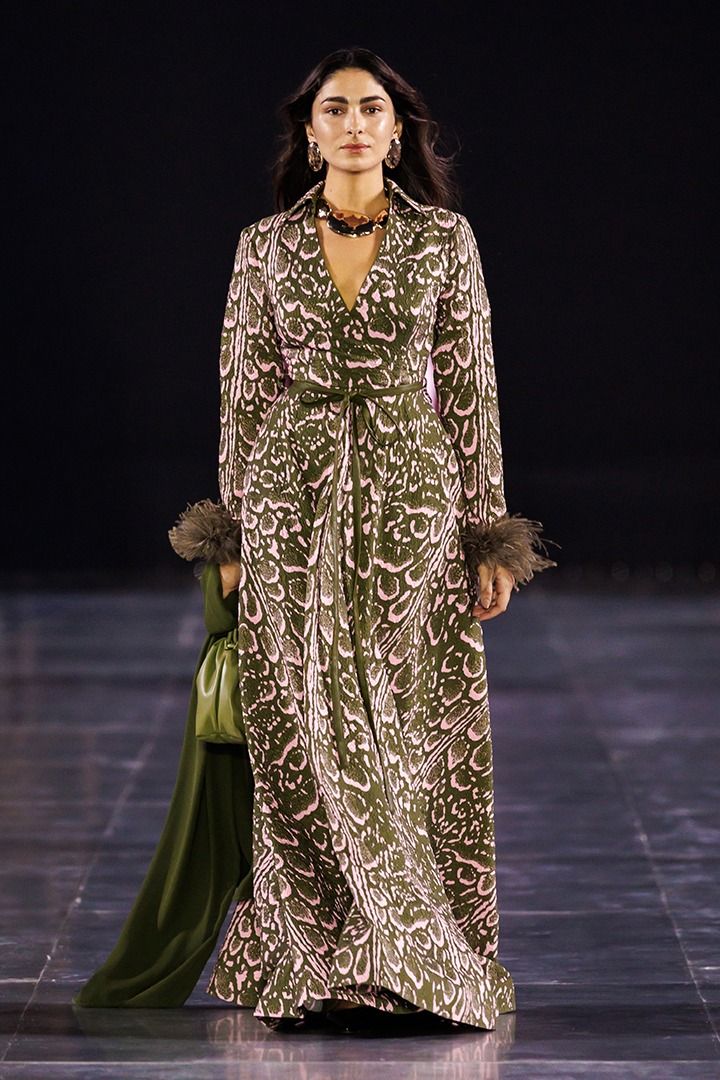 Jacquard Dress With Feather