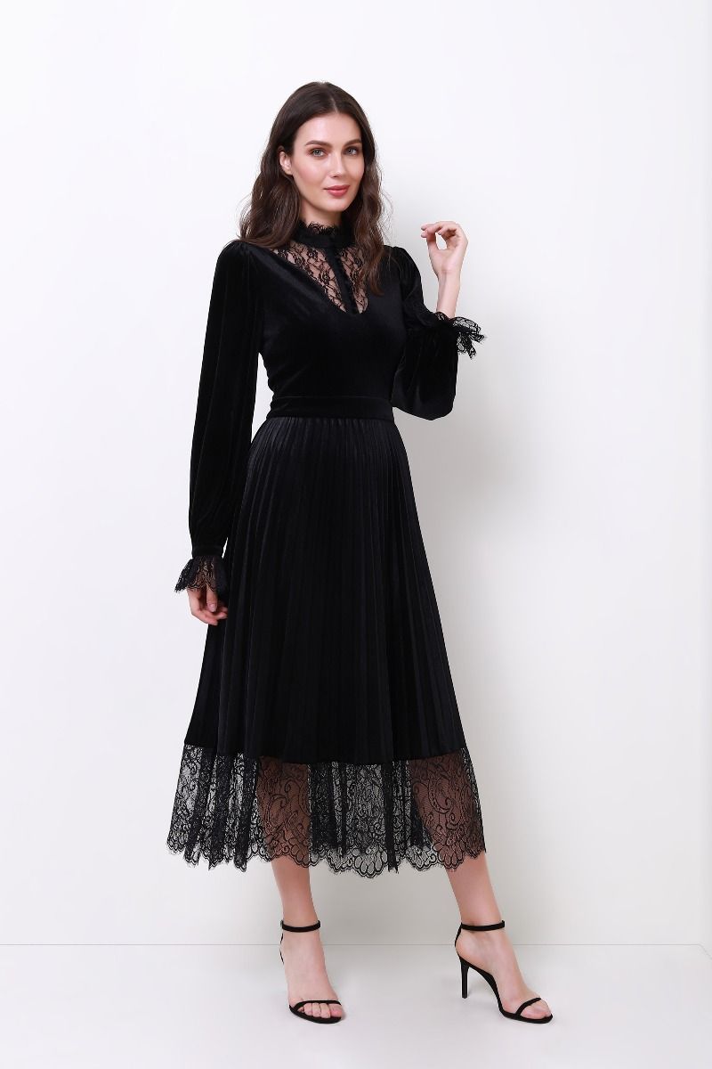 Lace insert high neck dress