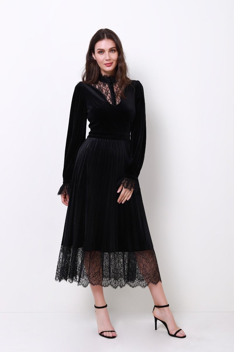 Lace insert high neck dress