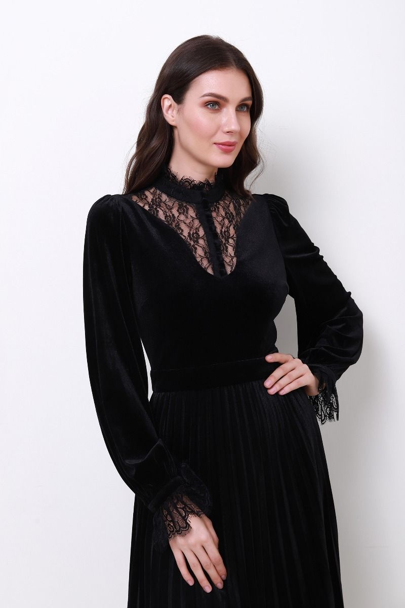 Lace insert high neck dress