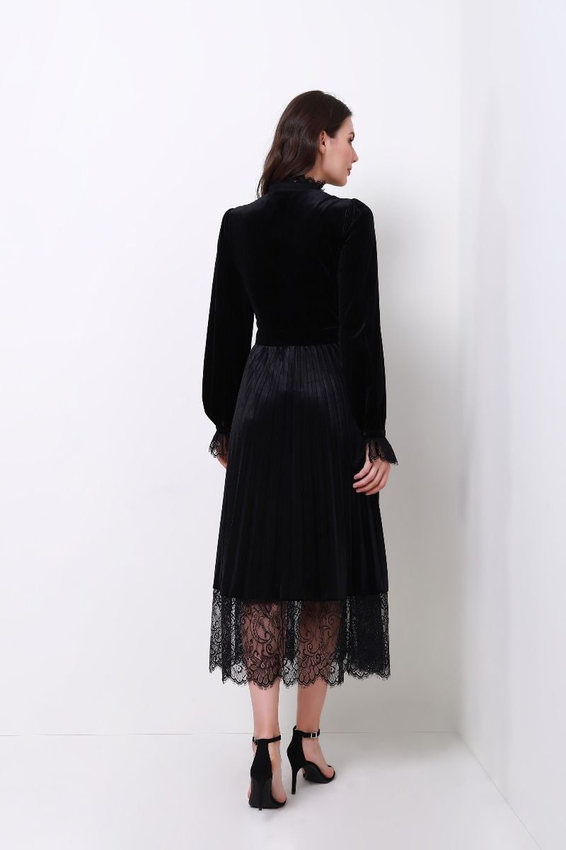 Lace insert high neck dress