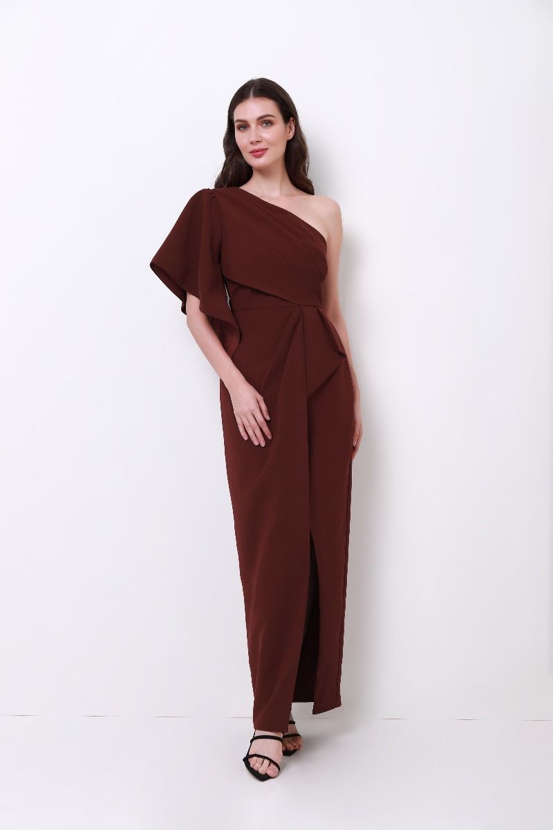 one shoulder ruffle sleeve dress