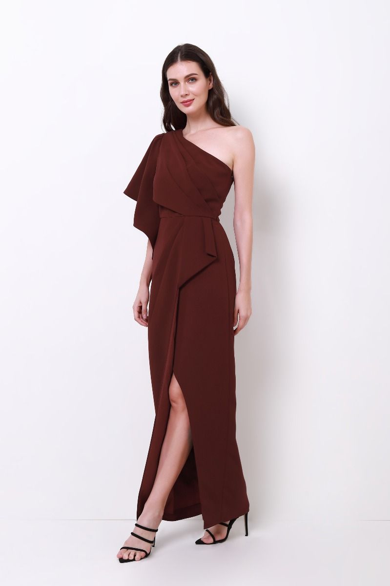 one shoulder ruffle sleeve dress