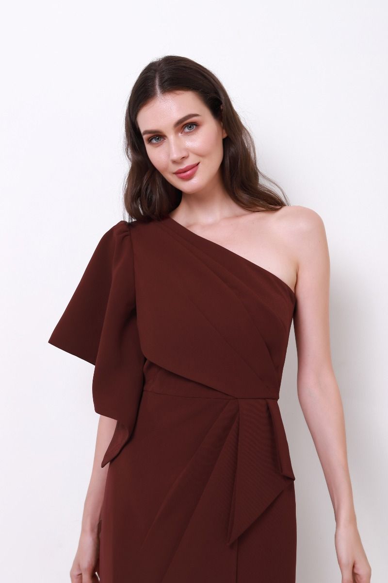 one shoulder ruffle sleeve dress