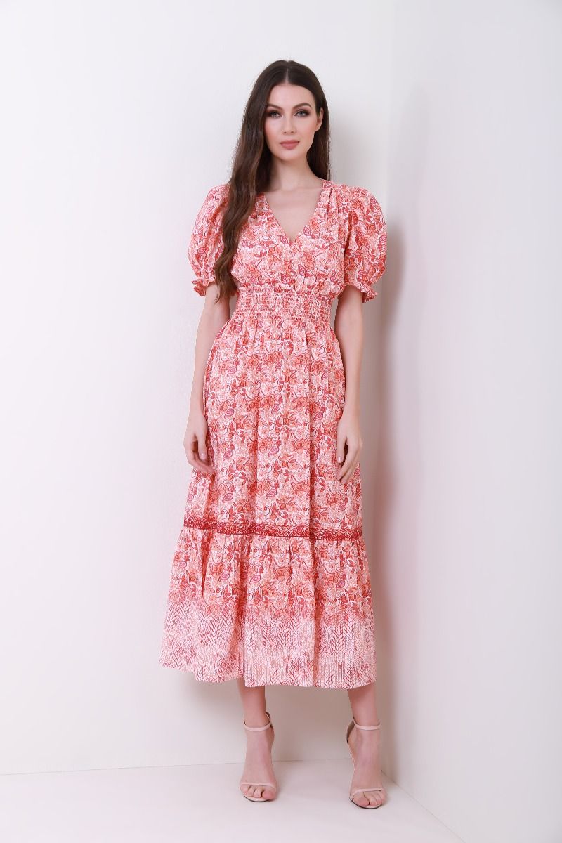 Floral puffed sleeves dress 