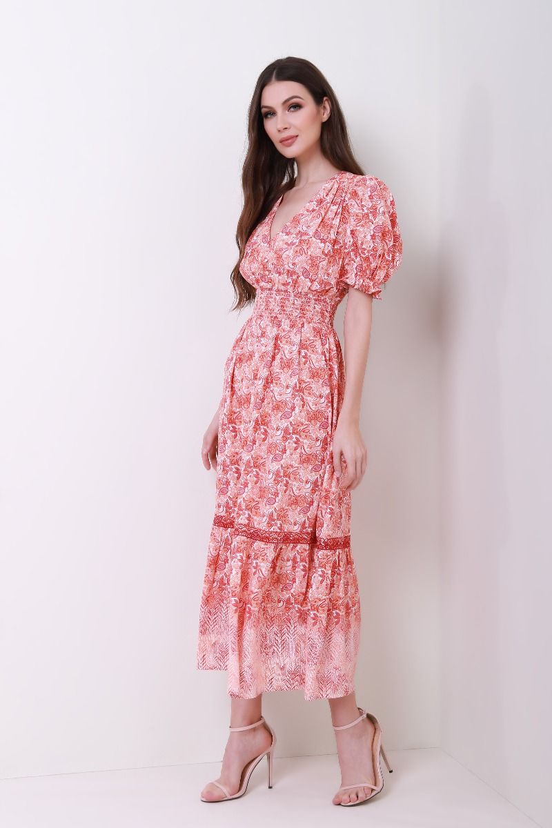 Floral puffed sleeves dress 