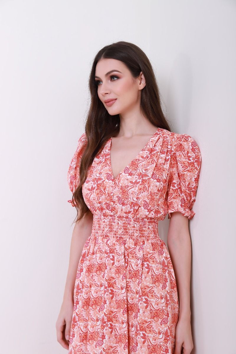 Floral puffed sleeves dress 