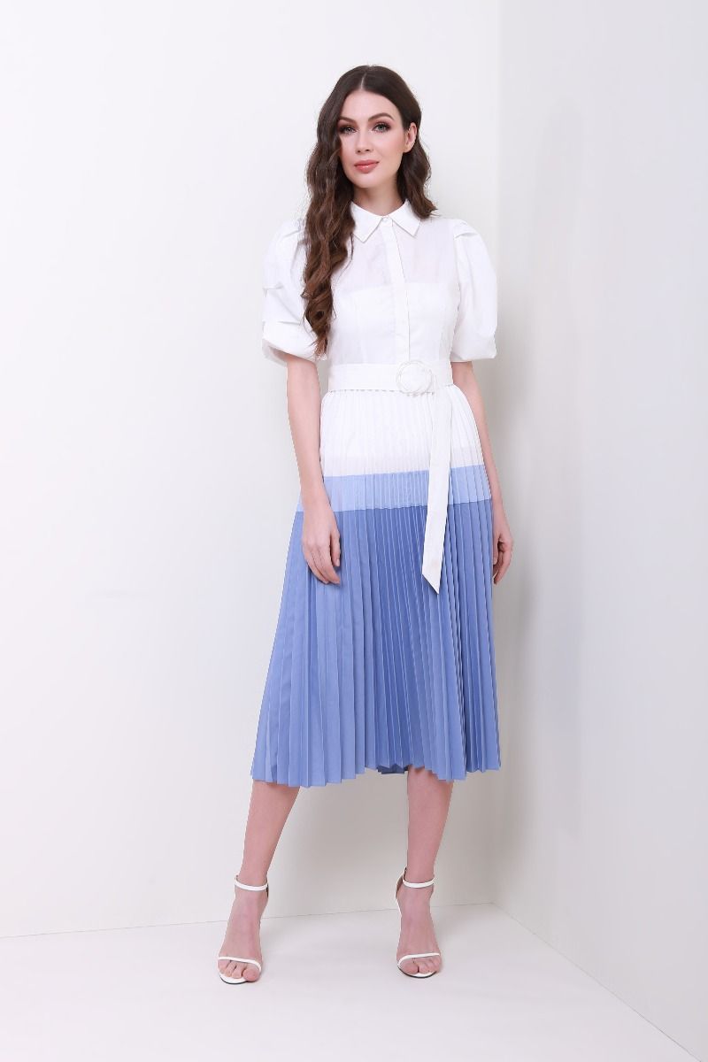 Pleats belted dress