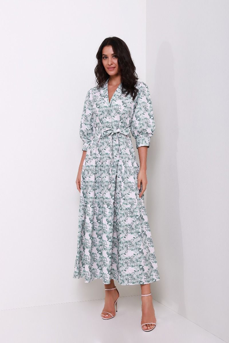 puffed sleeves printed dress