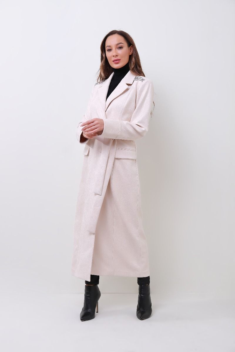 Embellished self-tie coat	
