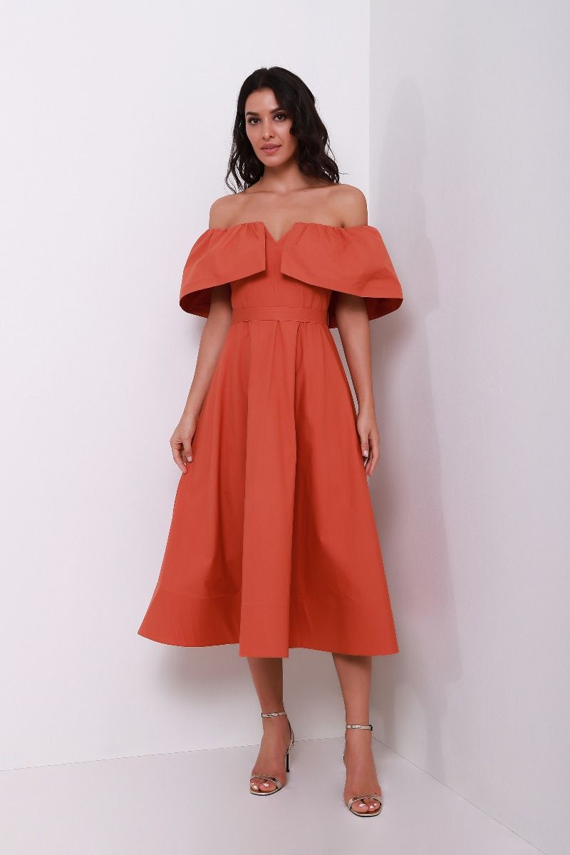 off shoulder flare dress
