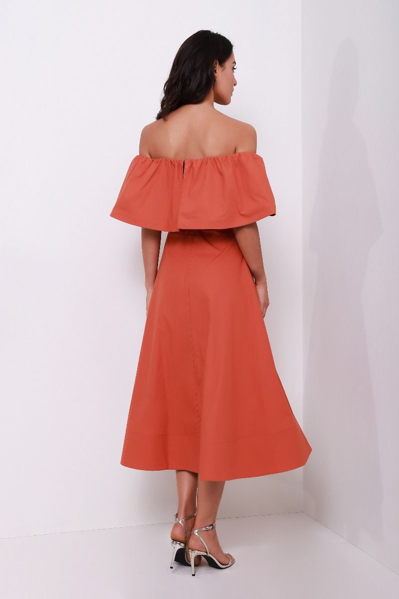off shoulder flare dress