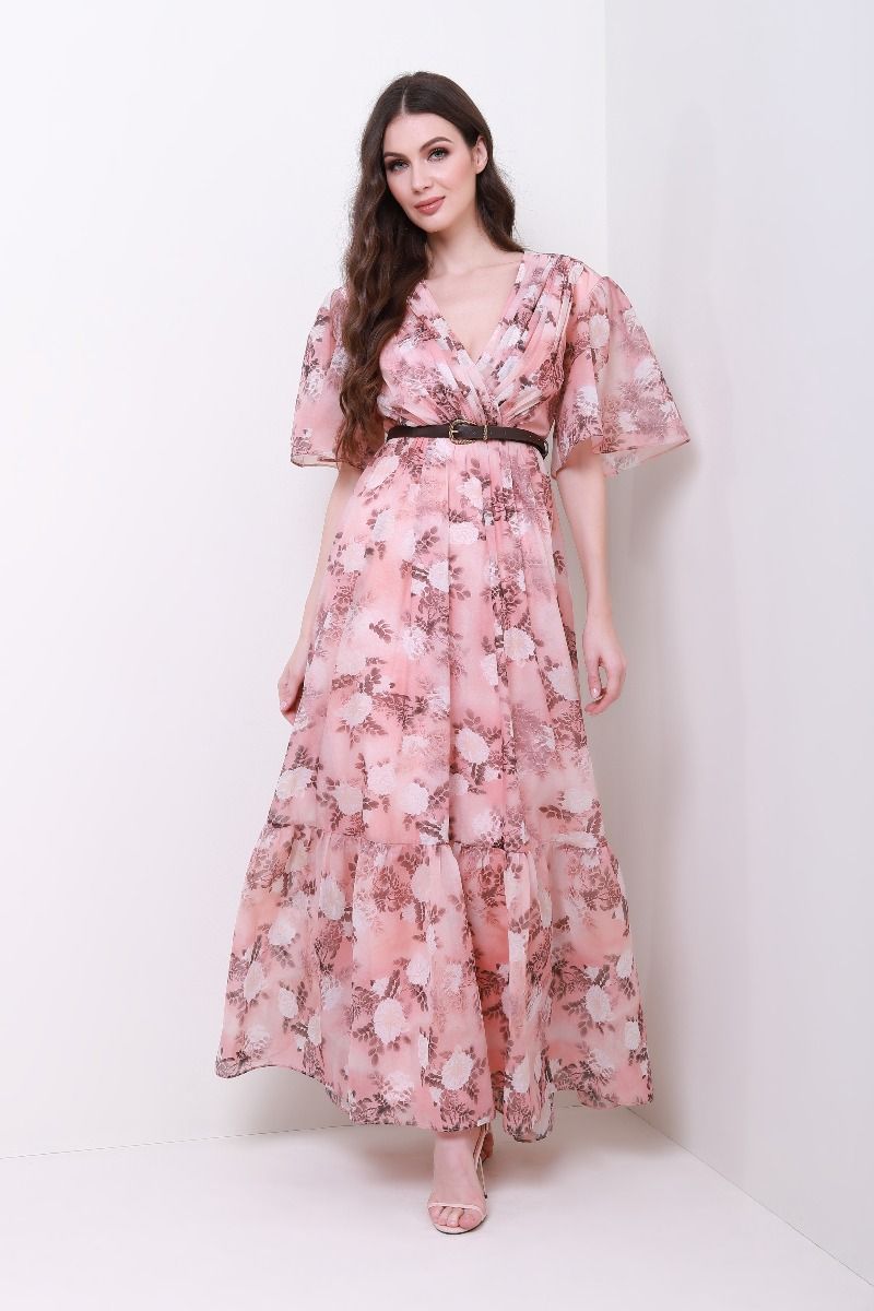 Pleated bustier floral dress