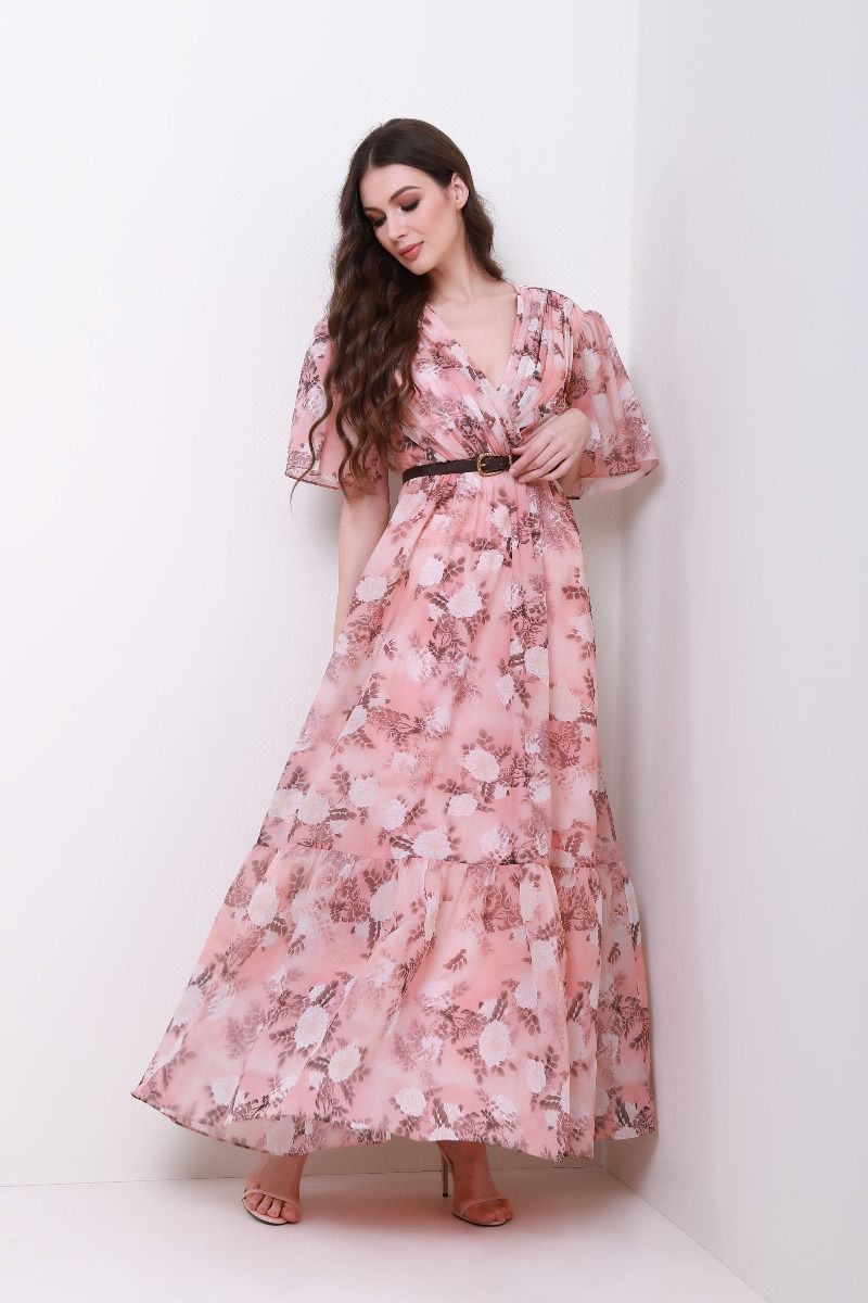 Pleated bustier floral dress