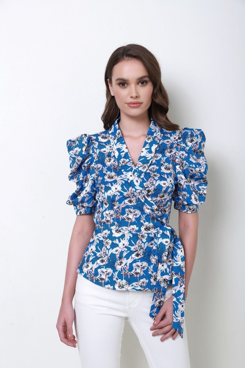 draped puff sleeves blouse
