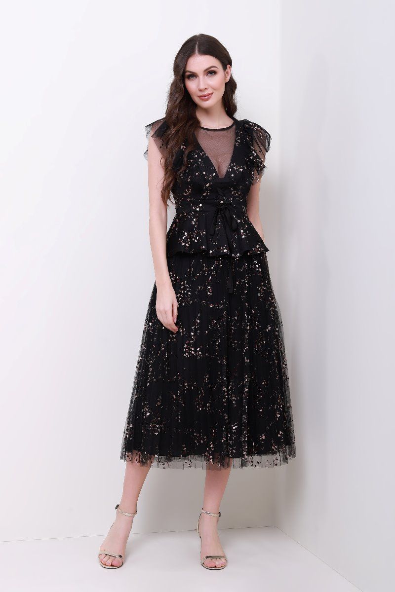  printed lace detail top