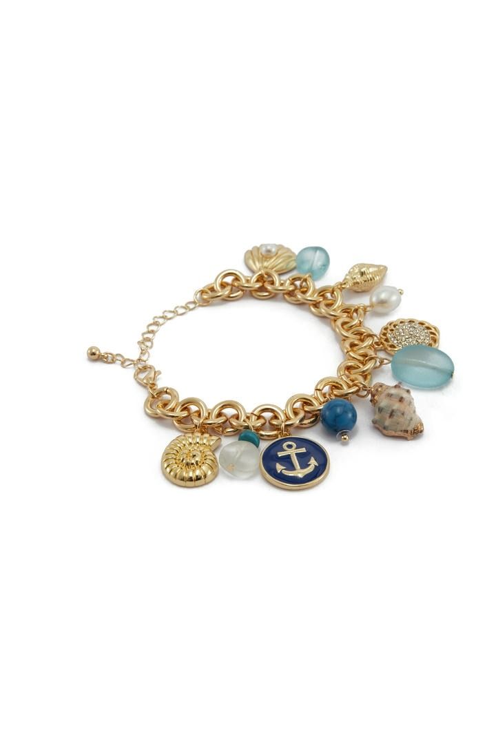 Gold chain bracelet with charms