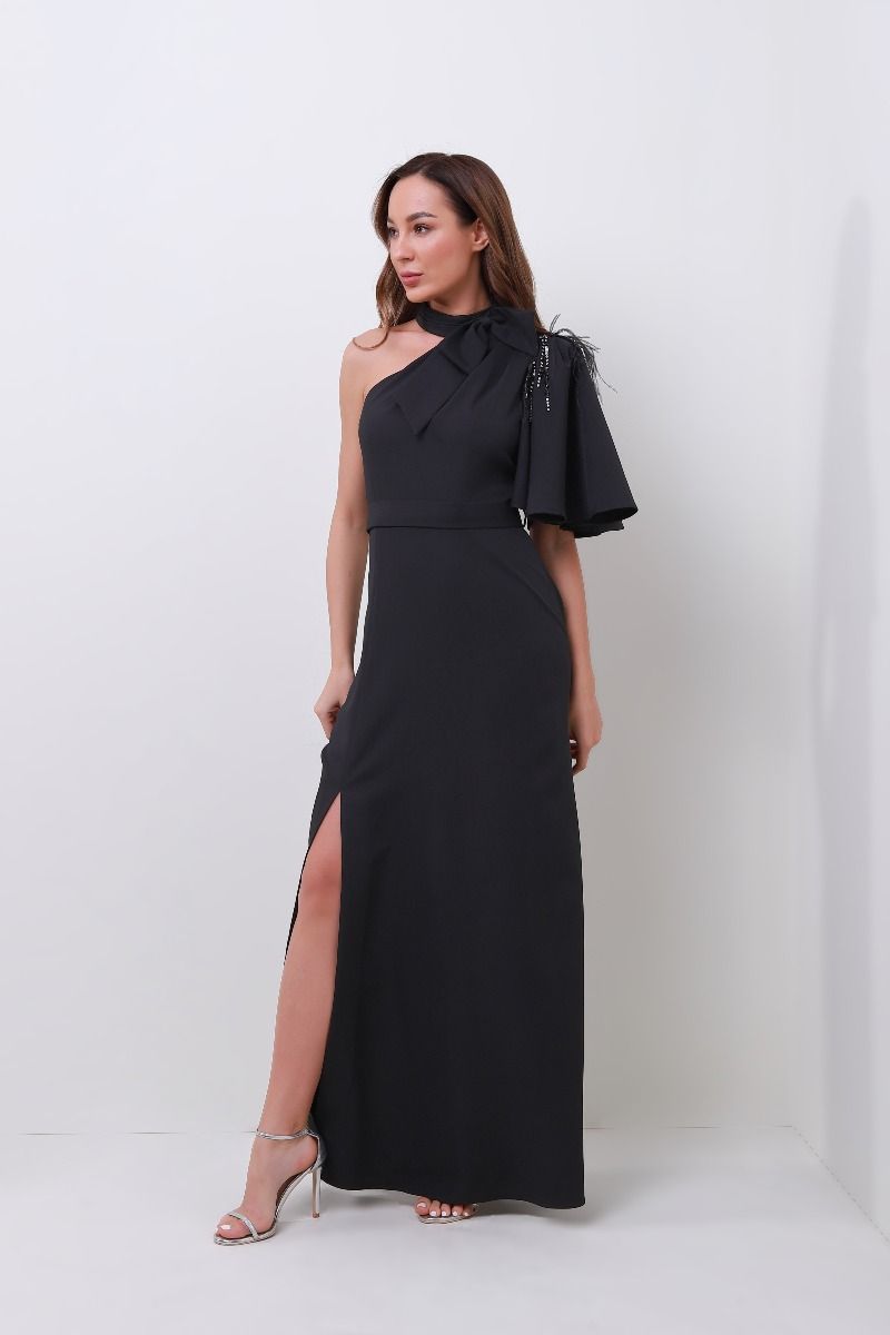 embellished one shoulder dress