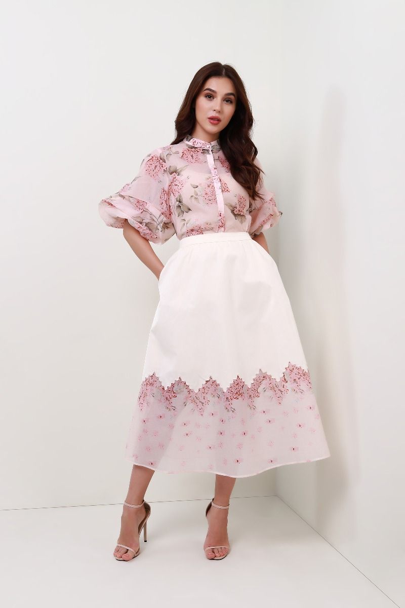 Floral printed organza blouse