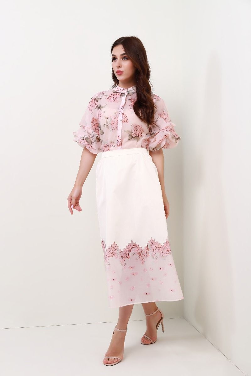 Floral printed organza blouse