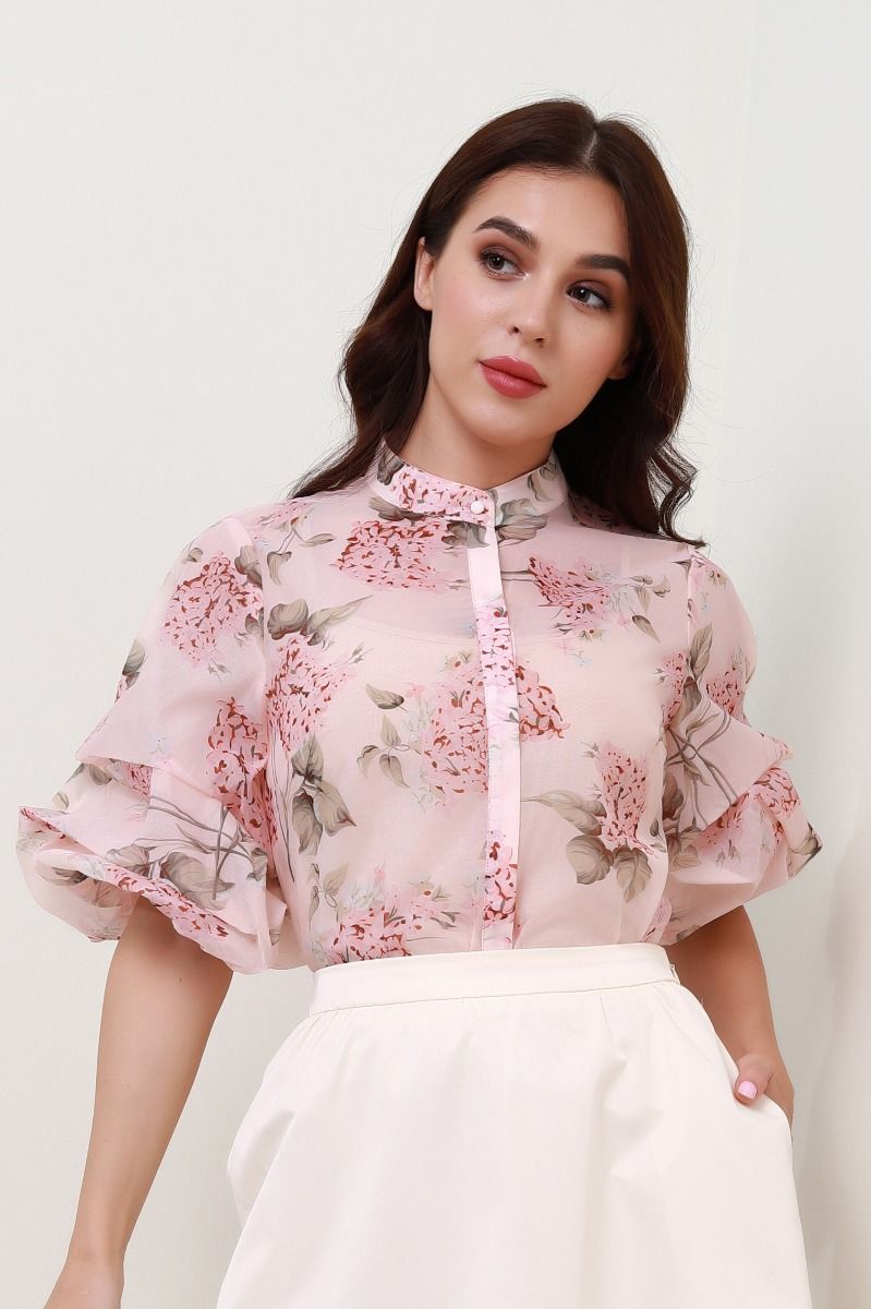 Floral printed organza blouse