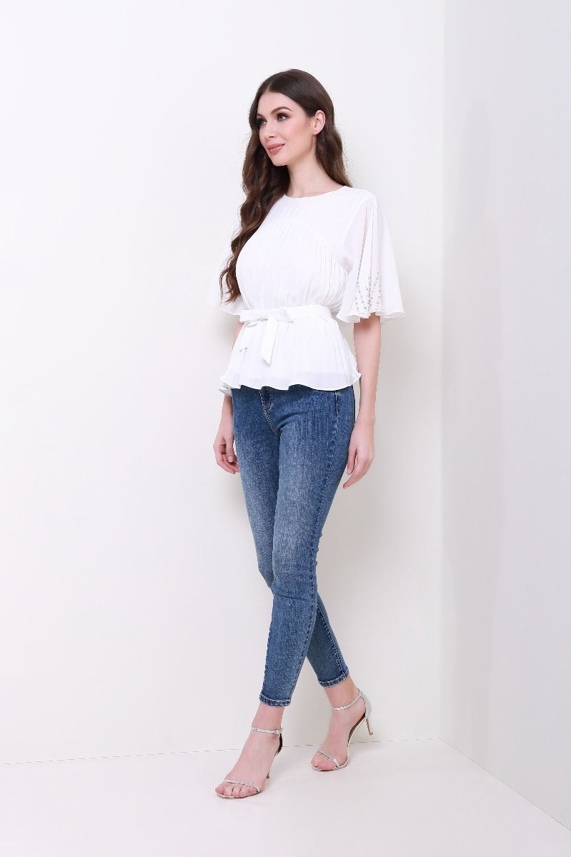Embellished frill sleeves top
