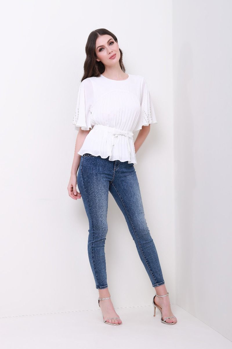 Embellished frill sleeves top