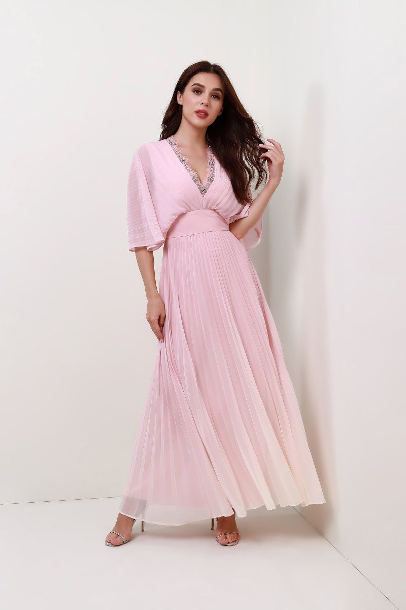 pleated chiffon dress