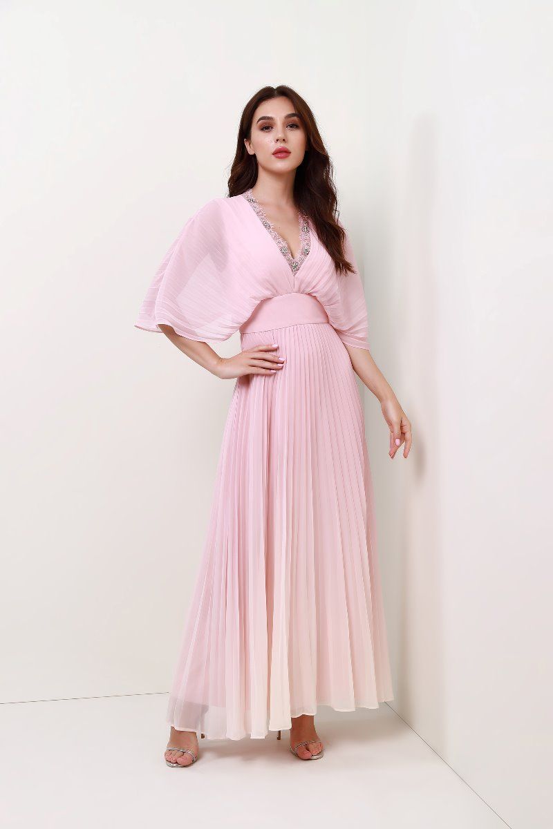 pleated chiffon dress