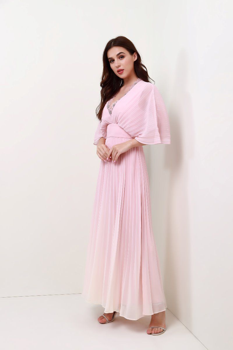 pleated chiffon dress