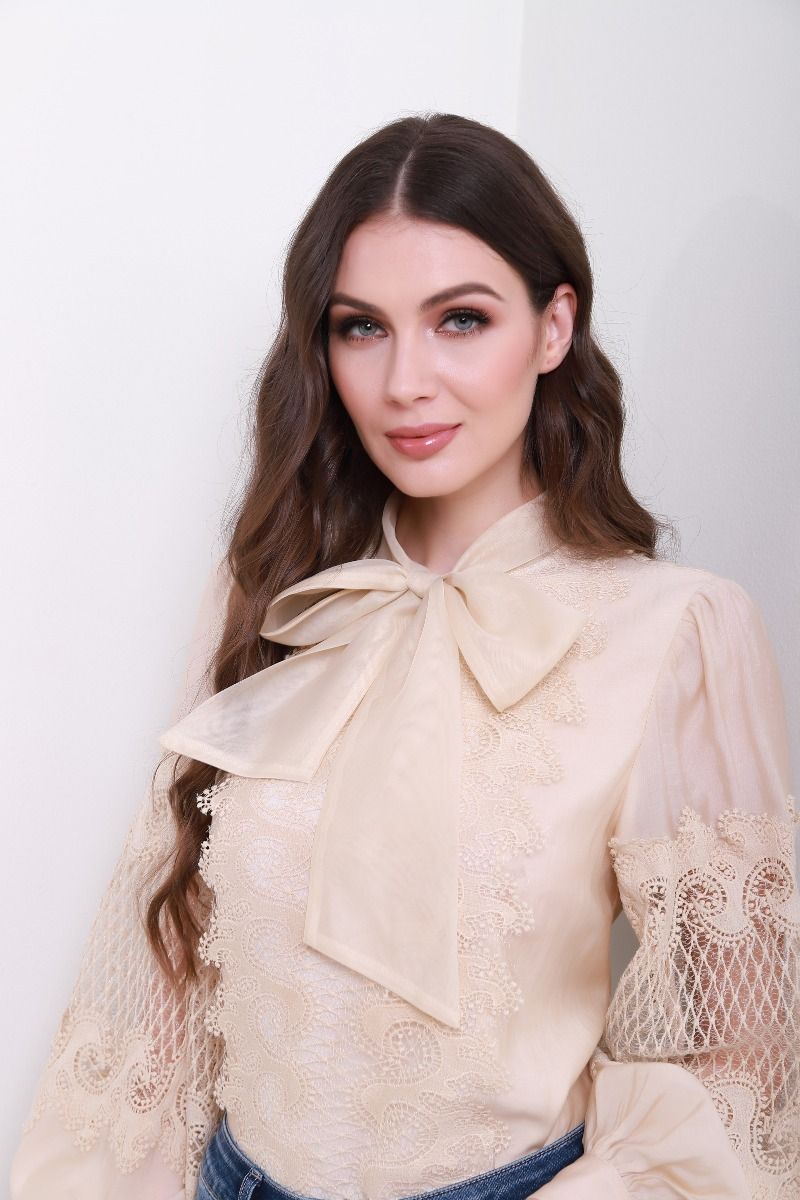 bow-tie neck blouse