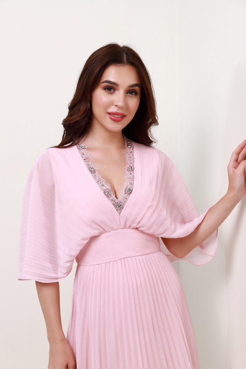 pleated chiffon dress