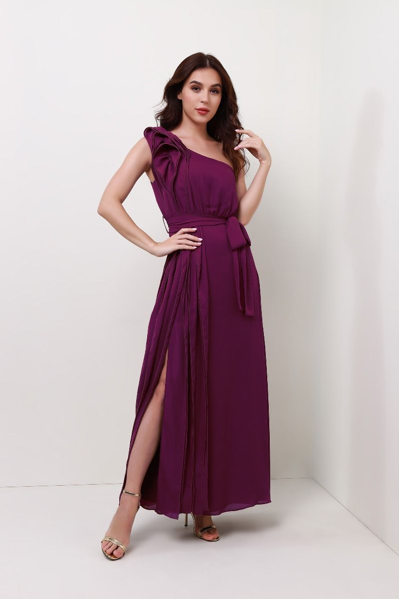 one shoulder ruffled dress