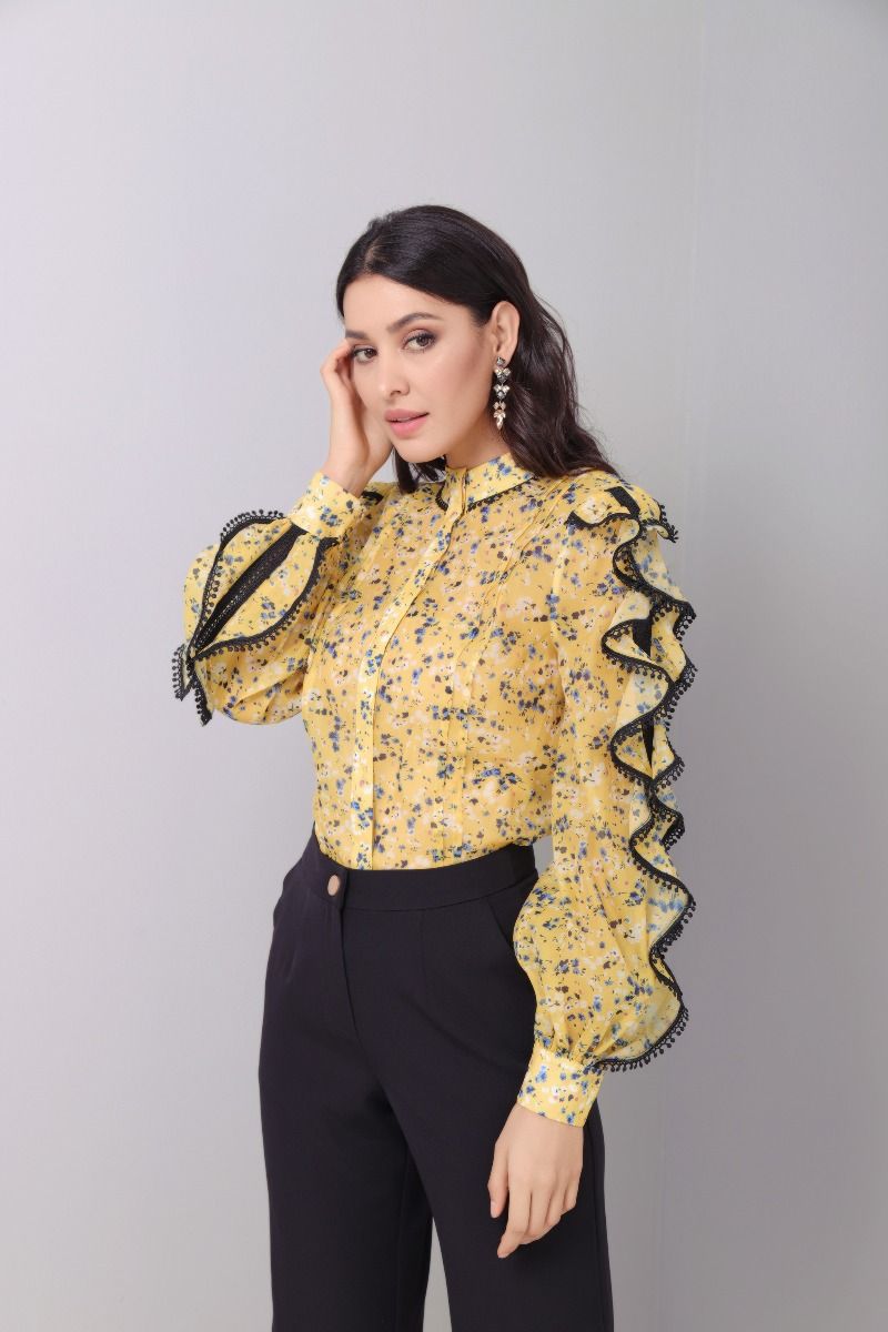 Ruffled sleeves blouse