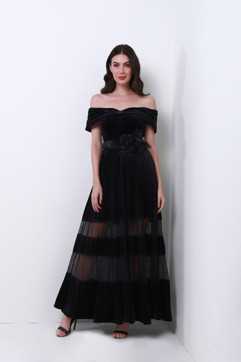 Pleated off shoulder dress