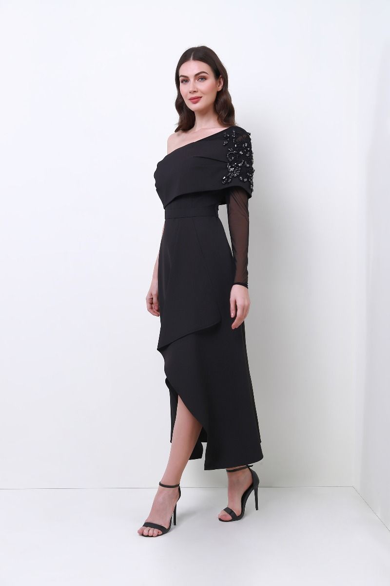 Embellished one shoulder dress