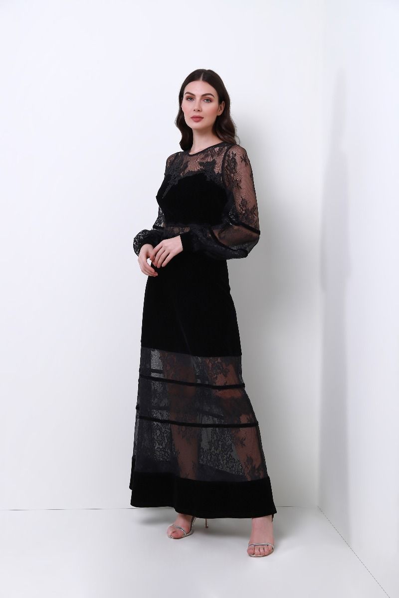 lace balloon sleeves dress