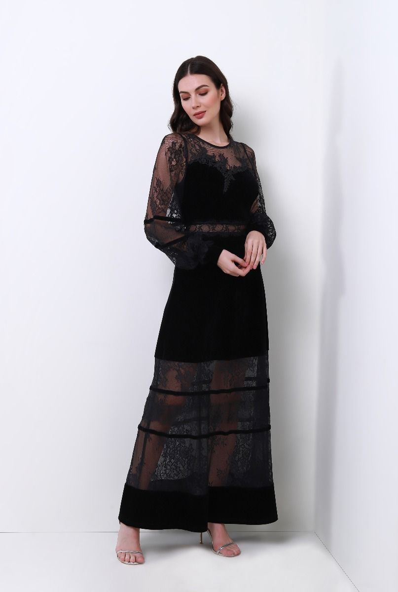 lace balloon sleeves dress