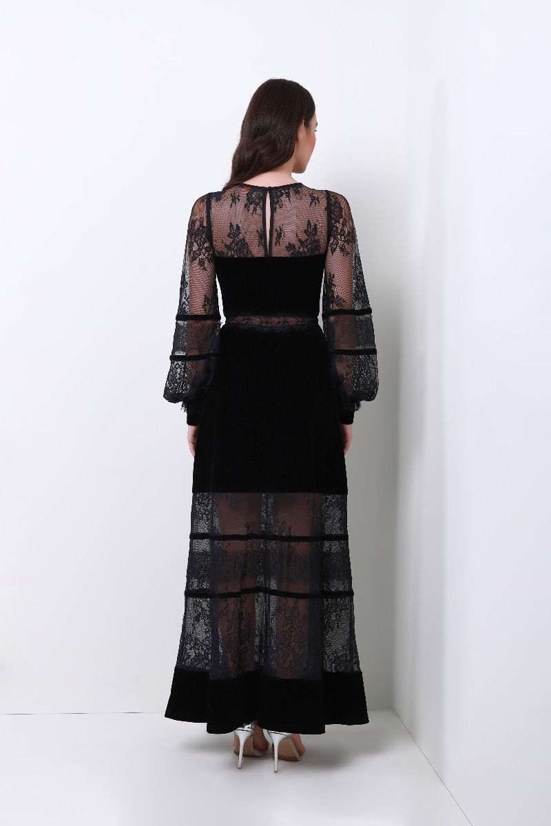 lace balloon sleeves dress