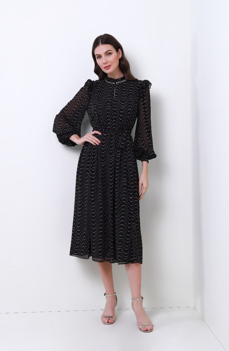 Printed self-tie belt dress