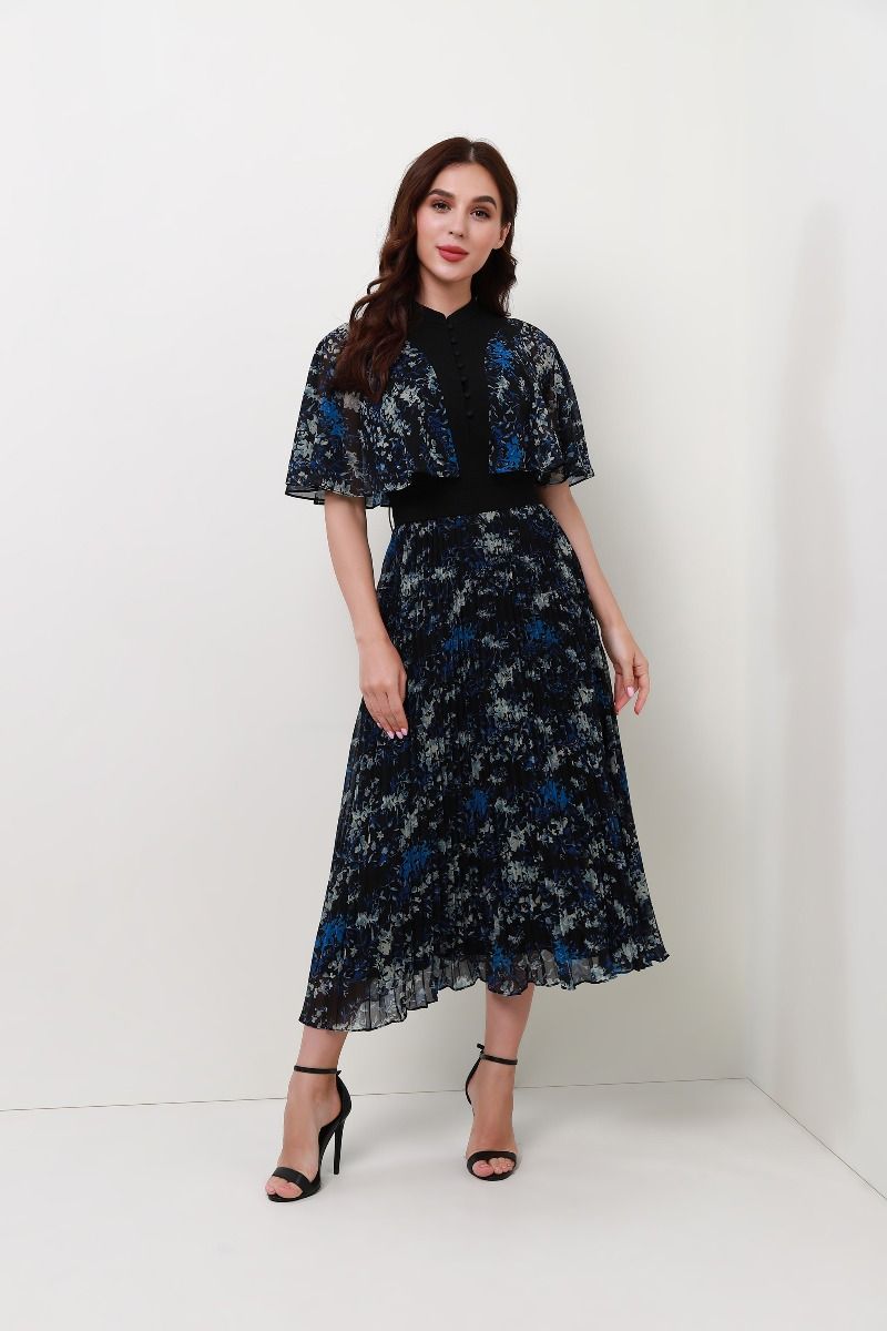 cape sleeves chiffon dress
