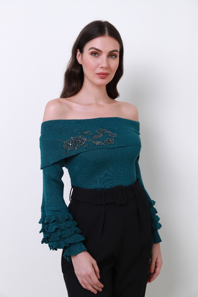 Embellished off shoulder pullover