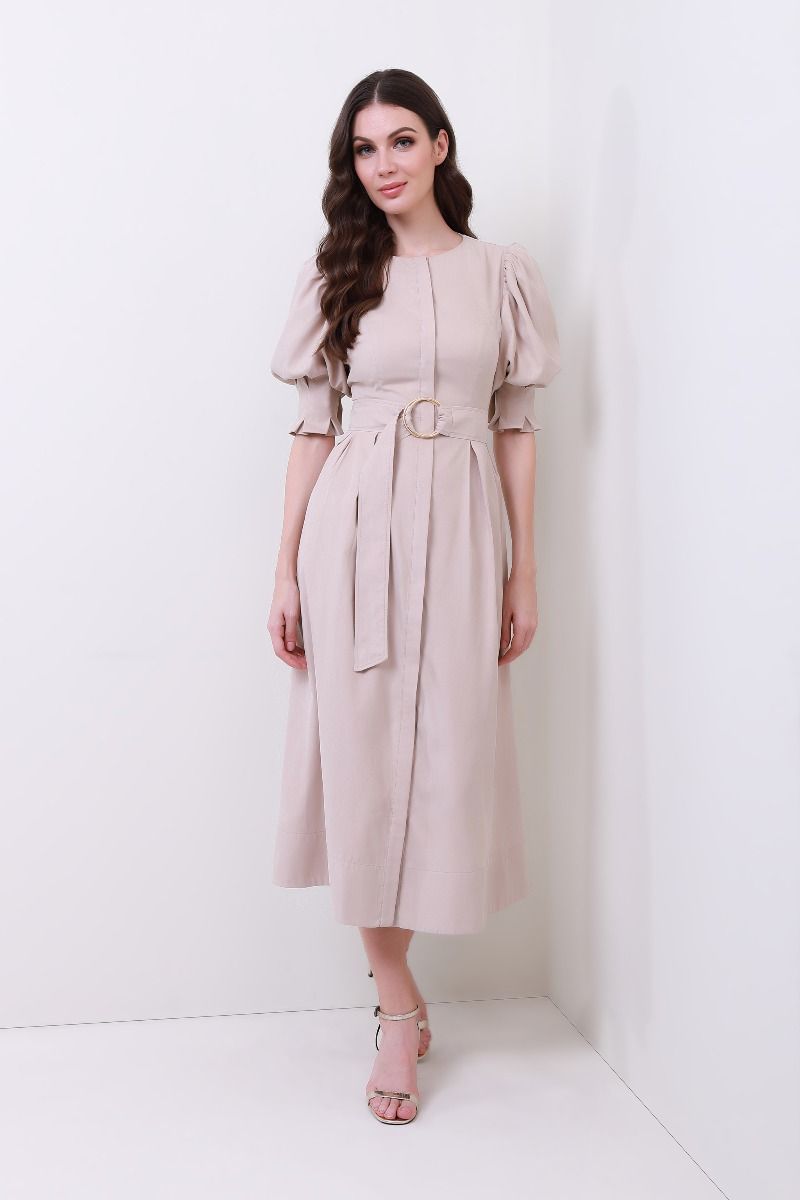 Puffed midi sleeves dress