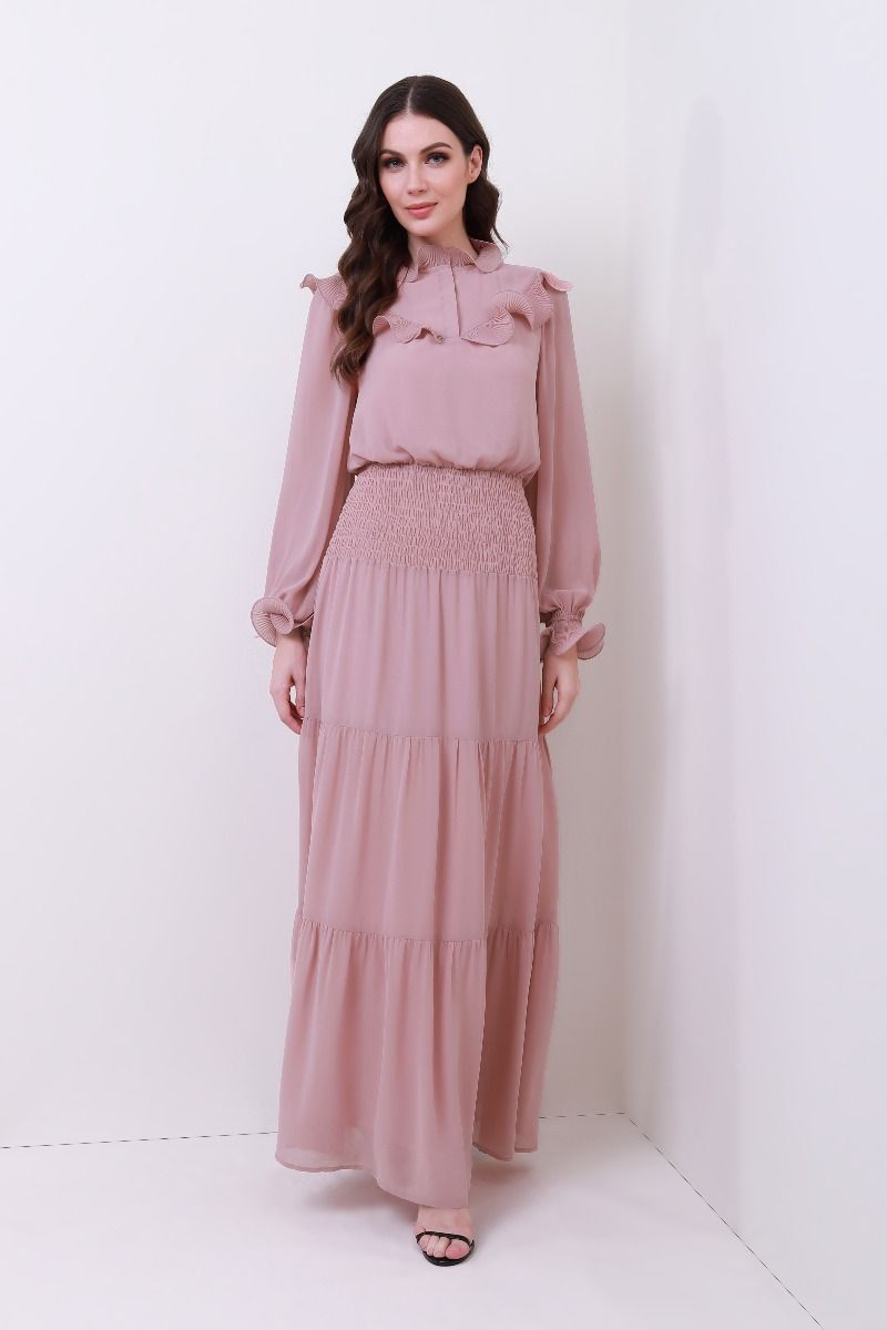 ruched waist chiffon dress