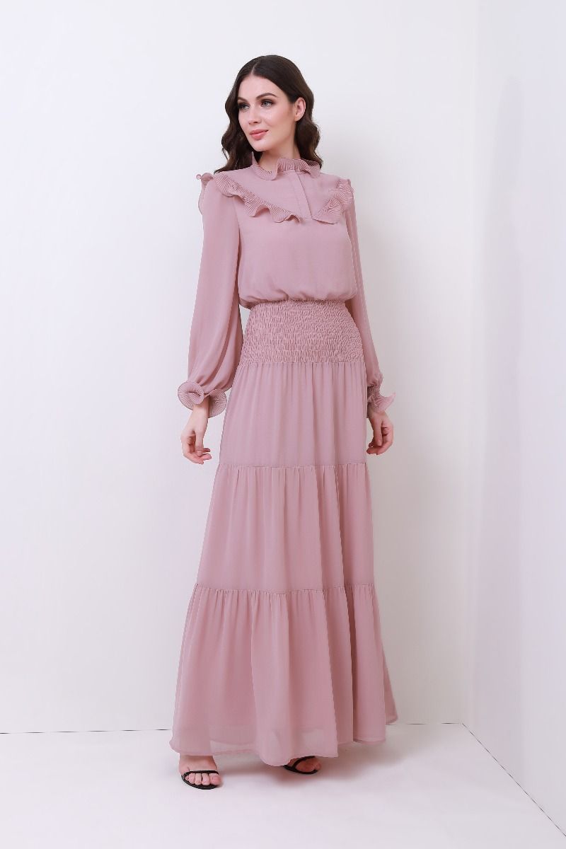 ruched waist chiffon dress