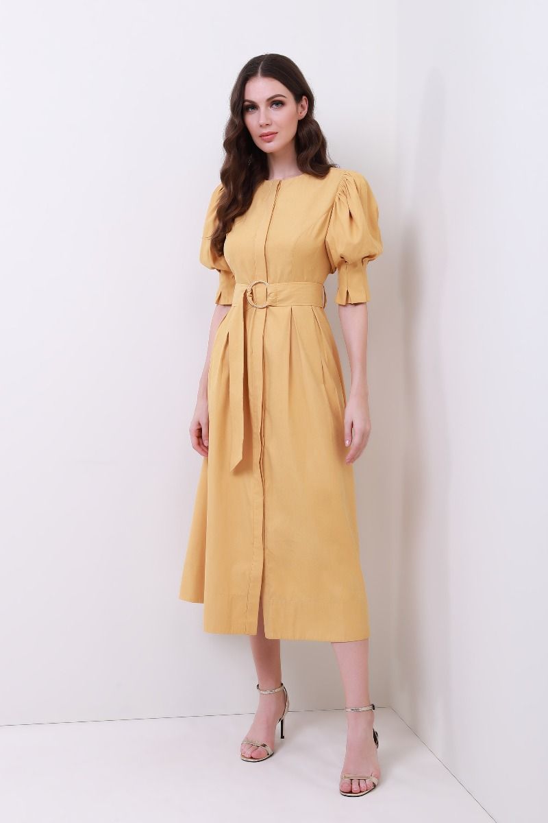Puffed midi sleeves dress