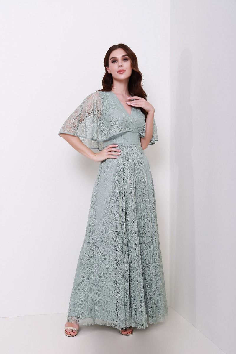 Lace overlay cape dress