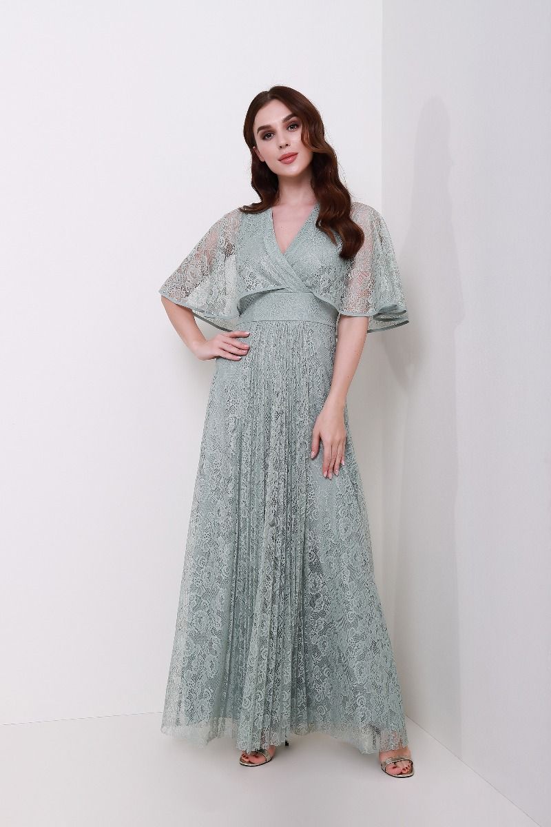 Lace overlay cape dress