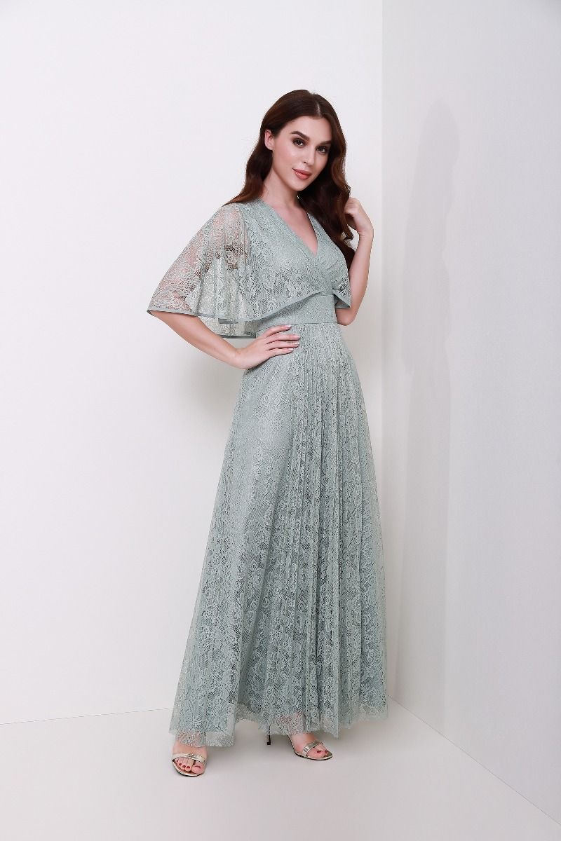 Lace overlay cape dress